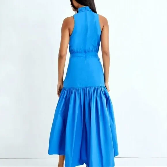 Veronica beard Radley taffeta dress CRISSCROSS neck MAXI blue - Picture 3 of 8